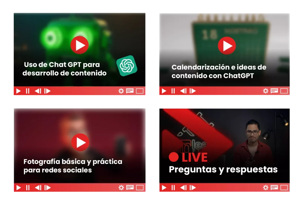 Clases del módulo 3: uso de ChatGPT para desarrollo de contenido, calendarización, fotografía básica y práctica para redes, live de preguntas y respuestas